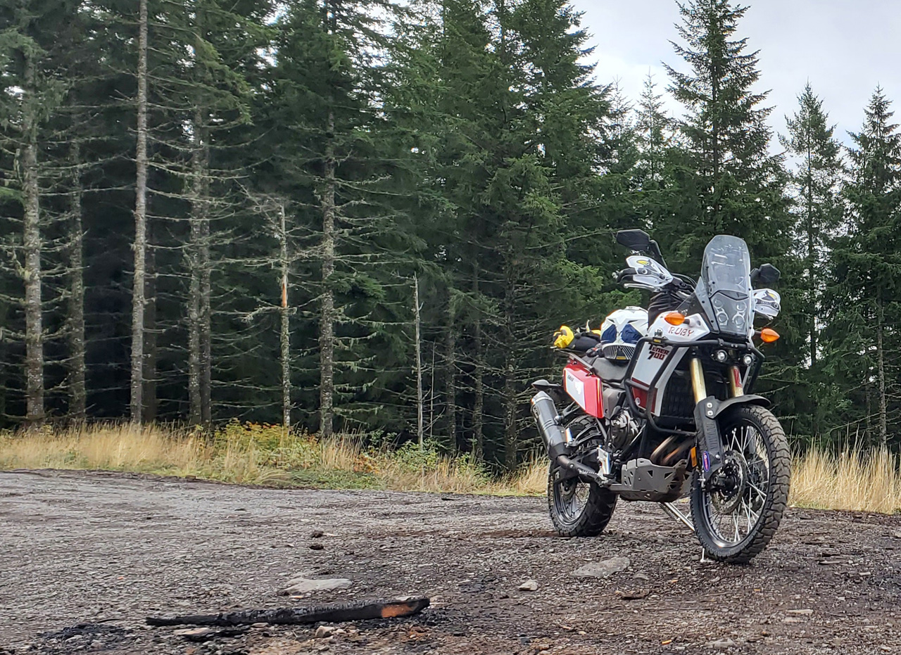 Yamaha T7 Tenere 700 mountain top woods campfire