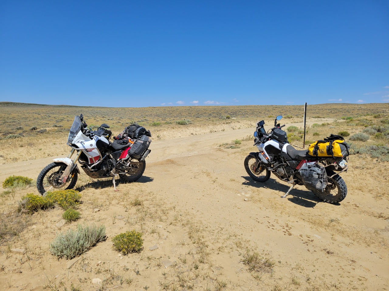 Yamaha T7 Tenere twin in the desert blue sky