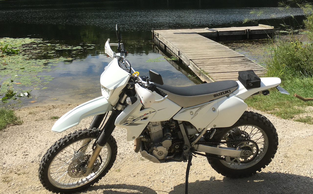 DRZ400 at the lake boat dock